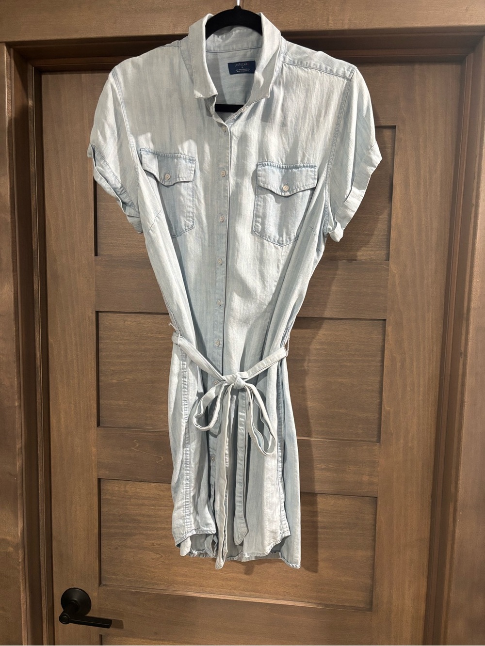 UNTUCKit Light Blue Denim Shirt Dress with Tie Waist